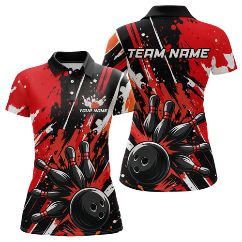 Custom Red Bowling Jersey for Women Bowling Uniform Polo & 1/4 Zip Bowling Team Shirts HNT105