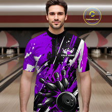 Load image into Gallery viewer, Custom Purple Bowling Jersey for Men Bowling Uniform Polo &amp; 1/4 Zip Bowling Team Shirts HNT105