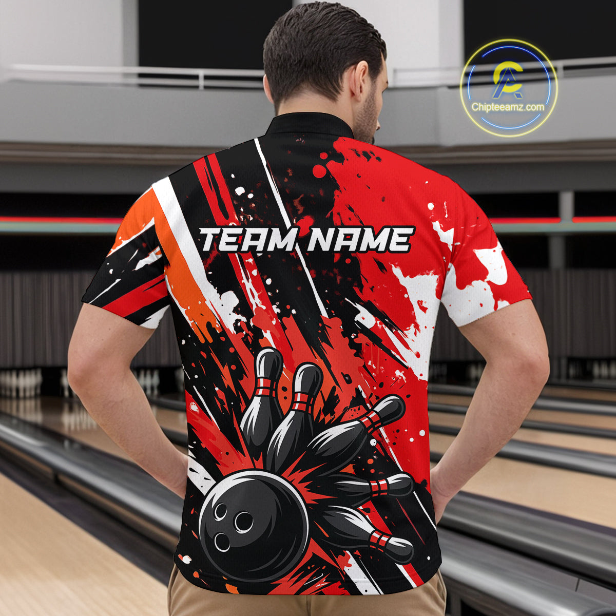 Custom Red Bowling Jersey for Men Bowling Uniform Polo & 1/4 Zip Bowling Team Shirts HNT105