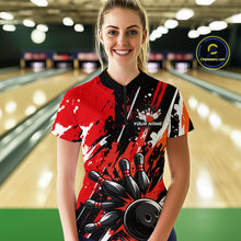 Load image into Gallery viewer, Custom Red Bowling Jersey for Women Bowling Uniform Polo &amp; 1/4 Zip Bowling Team Shirts HNT105