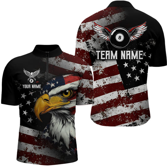 American Flag Billiard Shirt Funny Eagle Billiard Jersey Billiard for Men Polo & 1/4 Zip Shirt NNT06