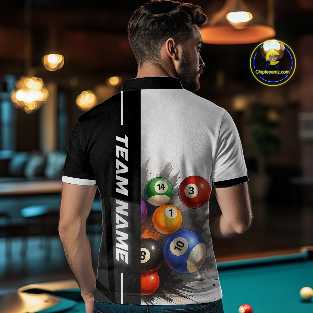 Personalized Men Billiard Shirts Ball Pool Polo & 1/4 Zip Billiard Team Jerseys Billiard Shirt NNT59