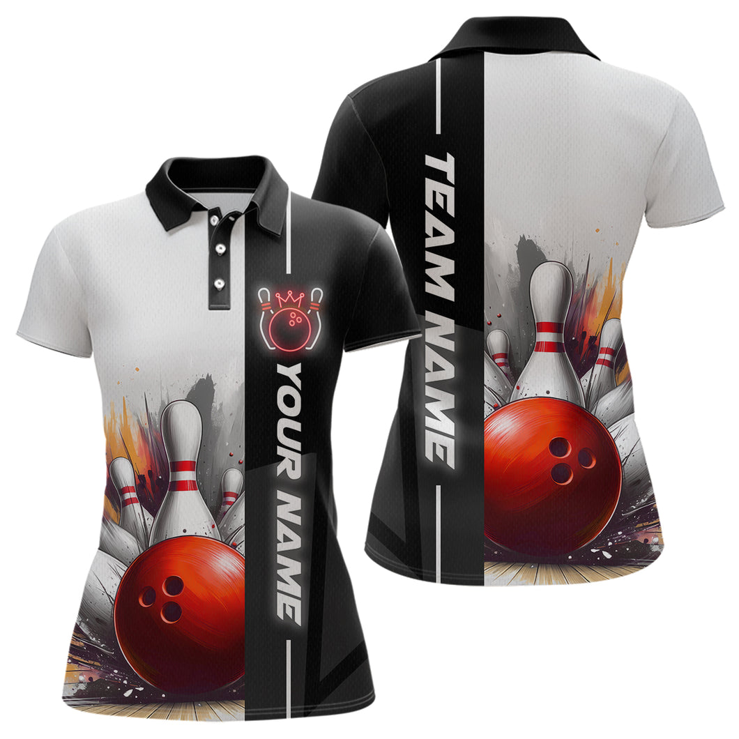 Custom Bowling Jersey for Women Bowling Gifts for Women Bowling Team Shirts with Name Polo & 1/4 Zip HNT25