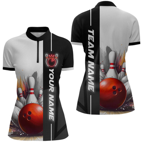 Custom Bowling Jersey for Women Bowling Gifts for Women Bowling Team Shirts with Name Polo & 1/4 Zip HNT25