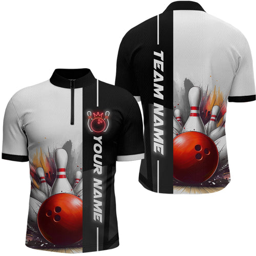Custom Bowling Jersey for Men Bowling Gifts for Men Bowling Team Shirts with Name Polo & 1/4 Zip HNT25