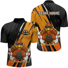 Load image into Gallery viewer, Custom Orange Funny Turkey Bowling Jersey for Men Polo &amp; 1/4 Zip Thanksgiving Bowling Team Shirts HNT124