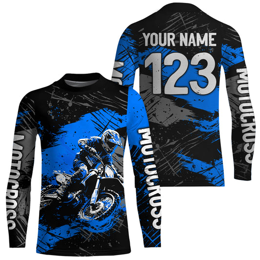 Blue Youth Motocross Jersey Custom Dirt Bike Racing Shirts for Kid Men Women UPF30+ DNT20