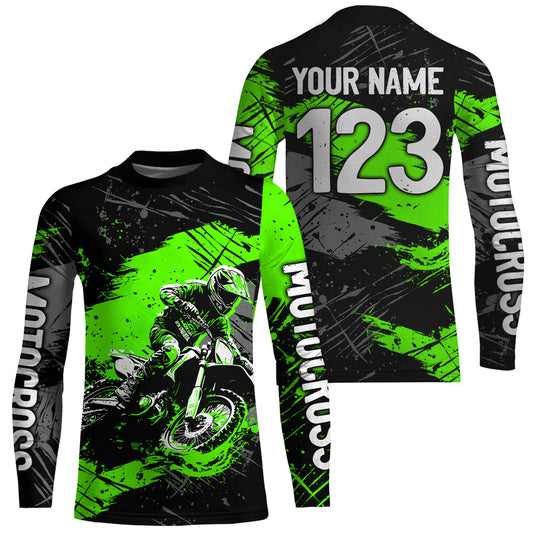 Green Youth Motocross Jersey Custom Dirt Bike Racing Shirts for Kid Men Women UPF30+ DNT20