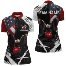 Load image into Gallery viewer, US Flag Eagle Custom Name Bowling Team Shirts For Women Bowling League Polo &amp; 1/4 Zip Shirt HNT06
