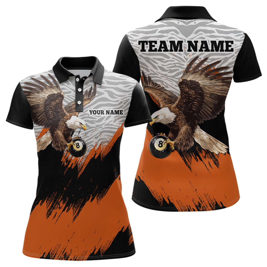 Funny Eagle Personalized Orange Camo Billiard 8 Ball Team Shirts For Women Billiard League Polo & 1/4 Zip Shirt NNT28
