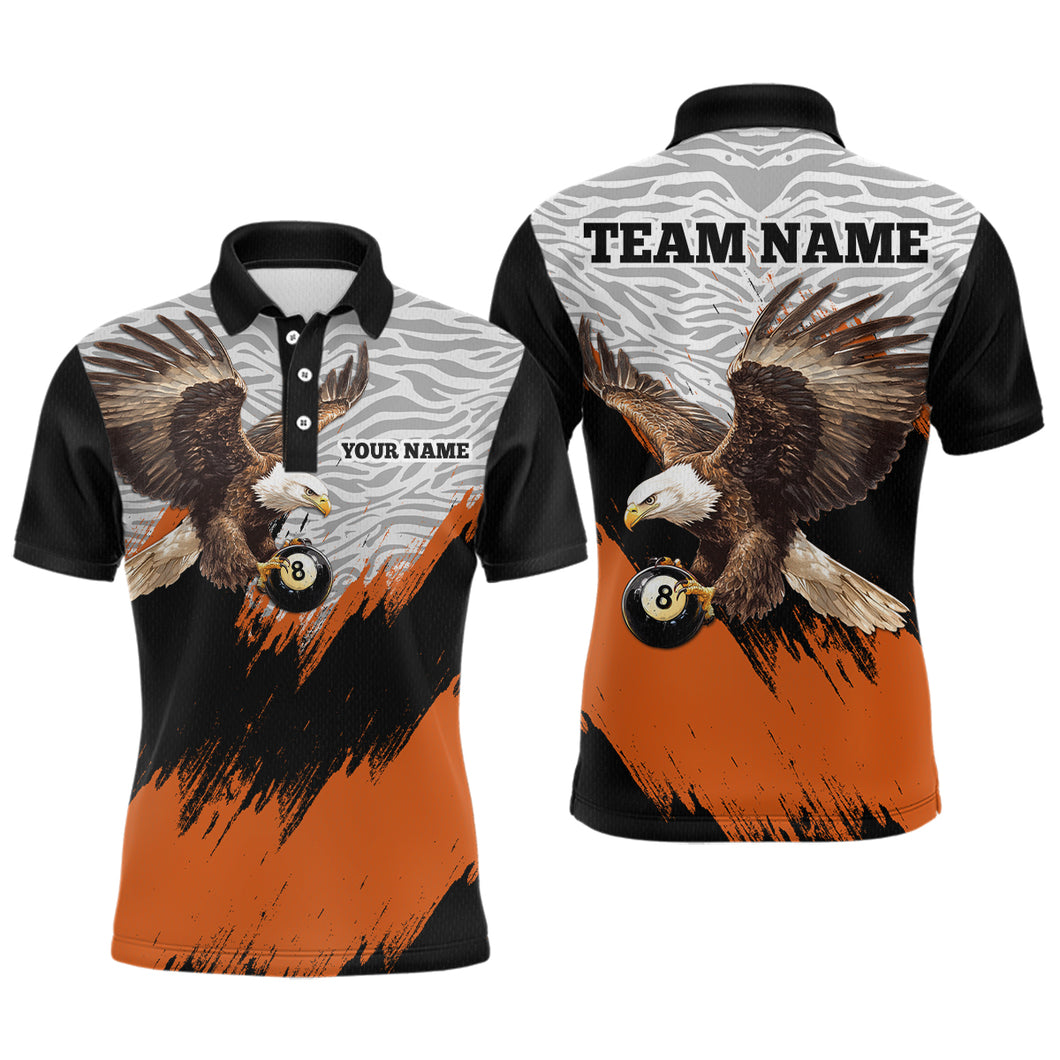 Funny Eagle Personalized Orange Camo Billiard 8 Ball Team Shirts For Men Billiard League Polo & 1/4 Zip Shirt NNT28