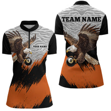 Load image into Gallery viewer, Funny Eagle Personalized Orange Camo Billiard 8 Ball Team Shirts For Women Billiard League Polo &amp; 1/4 Zip Shirt NNT28