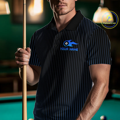 Custom Blue 8 Ball Flame Billiard Shirts for Men, Billiard Team Polo & 1/4 Zip Shirts NNT62