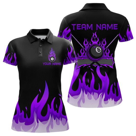 Custom Purple 8 Ball Pool Flame Billiard Shirts for Women Billiard Team Polo & 1/4 Zip Shirts NNT63
