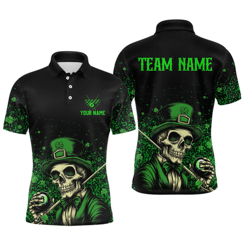 St Patrick Day Funny Skull Ball Billiards Shirt Men Polo & 1/4 Zip Shirts Billiard Team NNT23