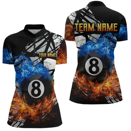 Custom Flame 8 Ball Billiard Shirts for Women Billiard Team Jerseys Polo & 1/4 Zip Shirts NNT46