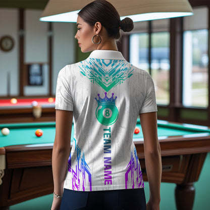 Custom White Neon 8 Ball Crown Billiard Shirts for Women and Team Polo & 1/4 Zip Shirts NNT48