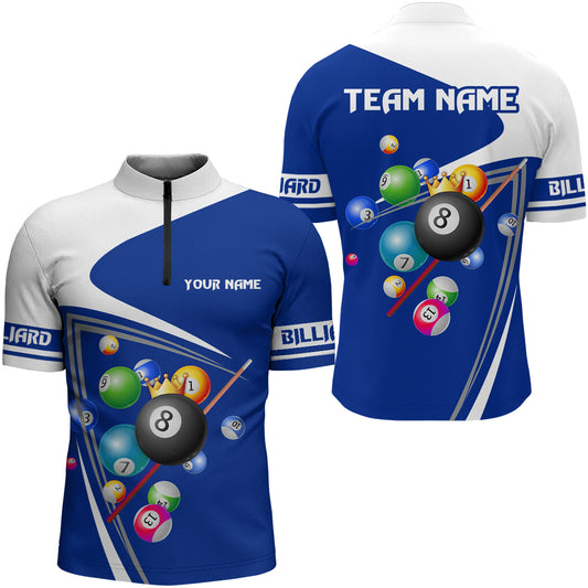 Custom Blue 8 Ball Crown Billiard Shirt Billiard Jersey for Men Billiard Gifts Polo & 1/4 Zip NNT 87