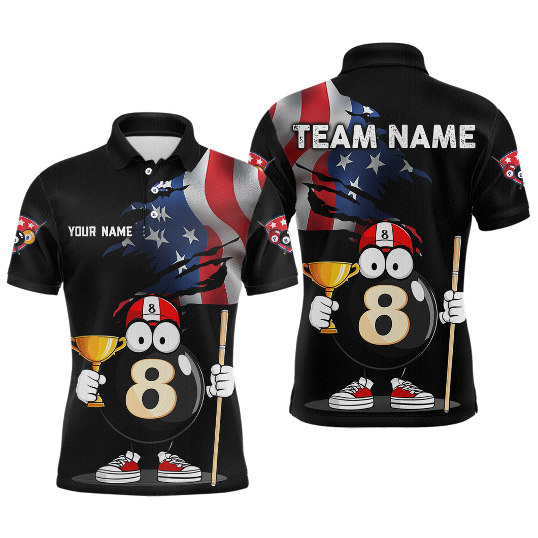 US Flag Funny 8 Ball Billiard Jersey Men Billiard Shirt for Men Team Polo & 1/4 Zip NNT12