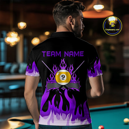 Custom 9 Ball Purple Flaming Billiard Shirts for Men Billiard Team Shirts Billiard League NNT73