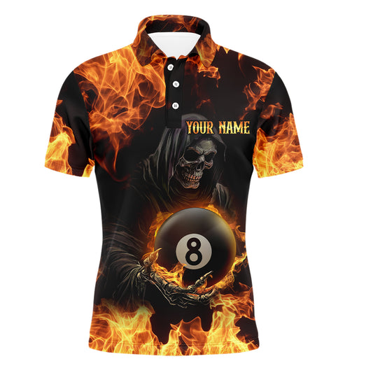 Flame Skeleton 8 Ball Billiard Shirts for Men Custom Billiard Team Shirts Polo & 1/4 Zip NNT101