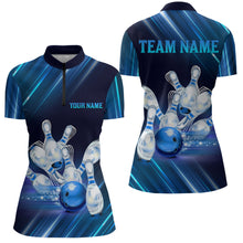 Load image into Gallery viewer, Custom Blue Bowling Jersey for Women Bowling Team Shirts Bowling Uniform Polo &amp; 1/4 Zip HNT162