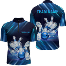 Load image into Gallery viewer, Custom Blue Bowling Jersey for Men Bowling Team Shirts Bowling Uniform Polo &amp; 1/4 Zip HNT162
