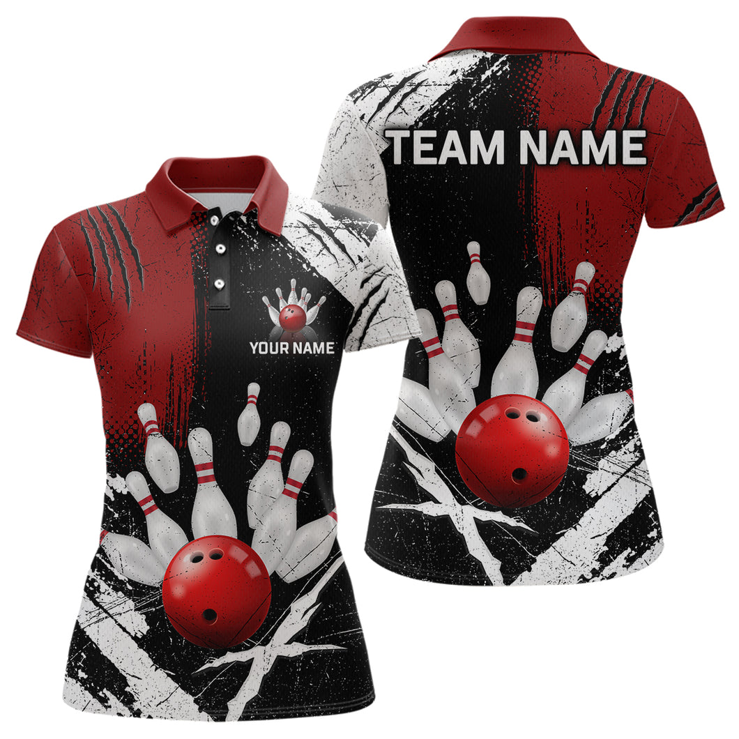 Custom Red Bowling Shirts for Women Polo & Quarter-Zip Bowling Team Bowling League HNT83
