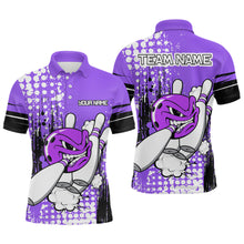 Load image into Gallery viewer, Personalized Purple Funny Crazy Bowling Shirt for Men Polo &amp; Quarter-Zip Bowling Jersey with Team HNT03
