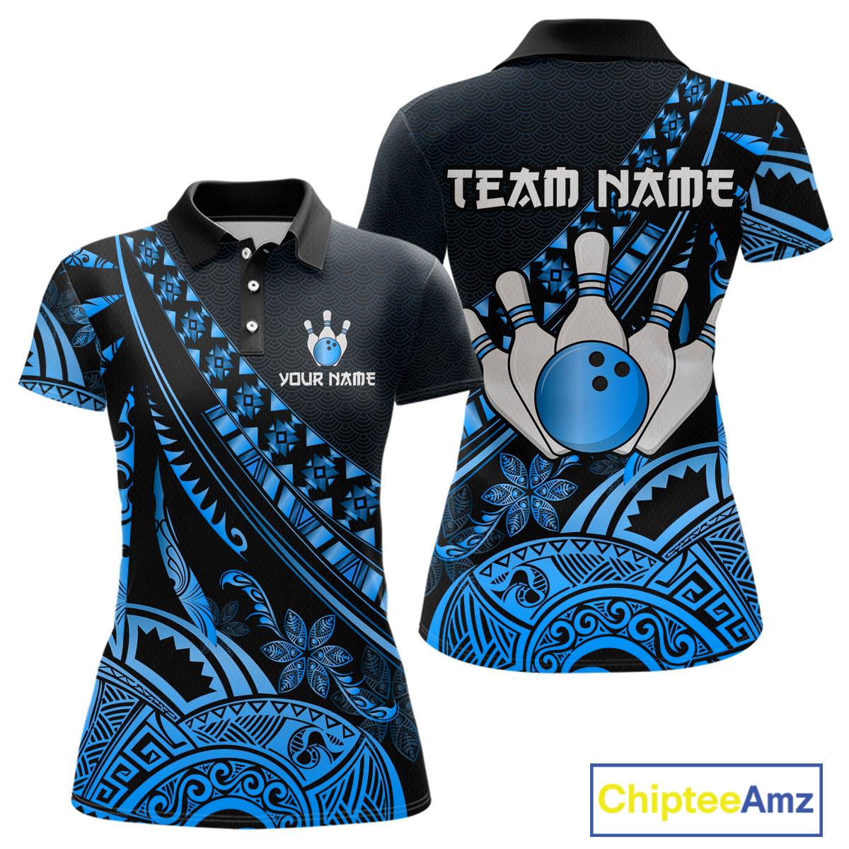 Blue Vintage Bowling Custom Women Bowling Shirt Polo & Quarter-Zip Bowling Team Jerseys HNT69