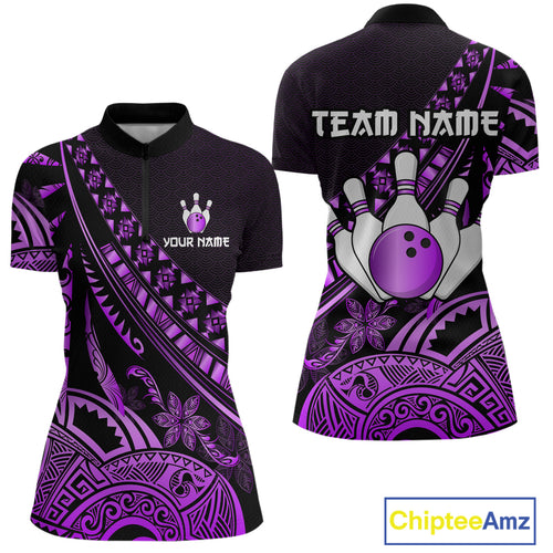 Purple Vintage Bowling Custom Women Bowling Shirt Polo & Quarter-Zip Bowling Team Jerseys HNT69