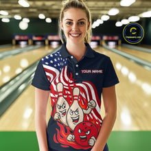 Load image into Gallery viewer, Custom American Flag Bowling Women Polo &amp; 1/4 Zip Shirts Funny Flame Bowling Team Jerseys HNT92