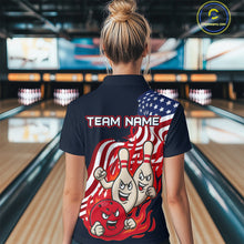 Load image into Gallery viewer, Custom American Flag Bowling Women Polo &amp; 1/4 Zip Shirts Funny Flame Bowling Team Jerseys HNT92