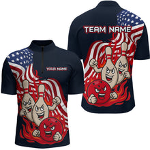 Load image into Gallery viewer, Custom American Flag Bowling Men Polo &amp; 1/4 Zip Shirts Funny Flame Bowling Team Jerseys HNT92