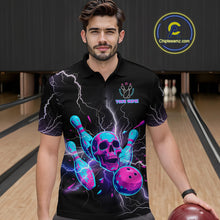 Load image into Gallery viewer, Custom Thunder Skull Flame Bowling Men Polo &amp; 1/4 Zip Shirts Bowling Team Jerseys HNT93
