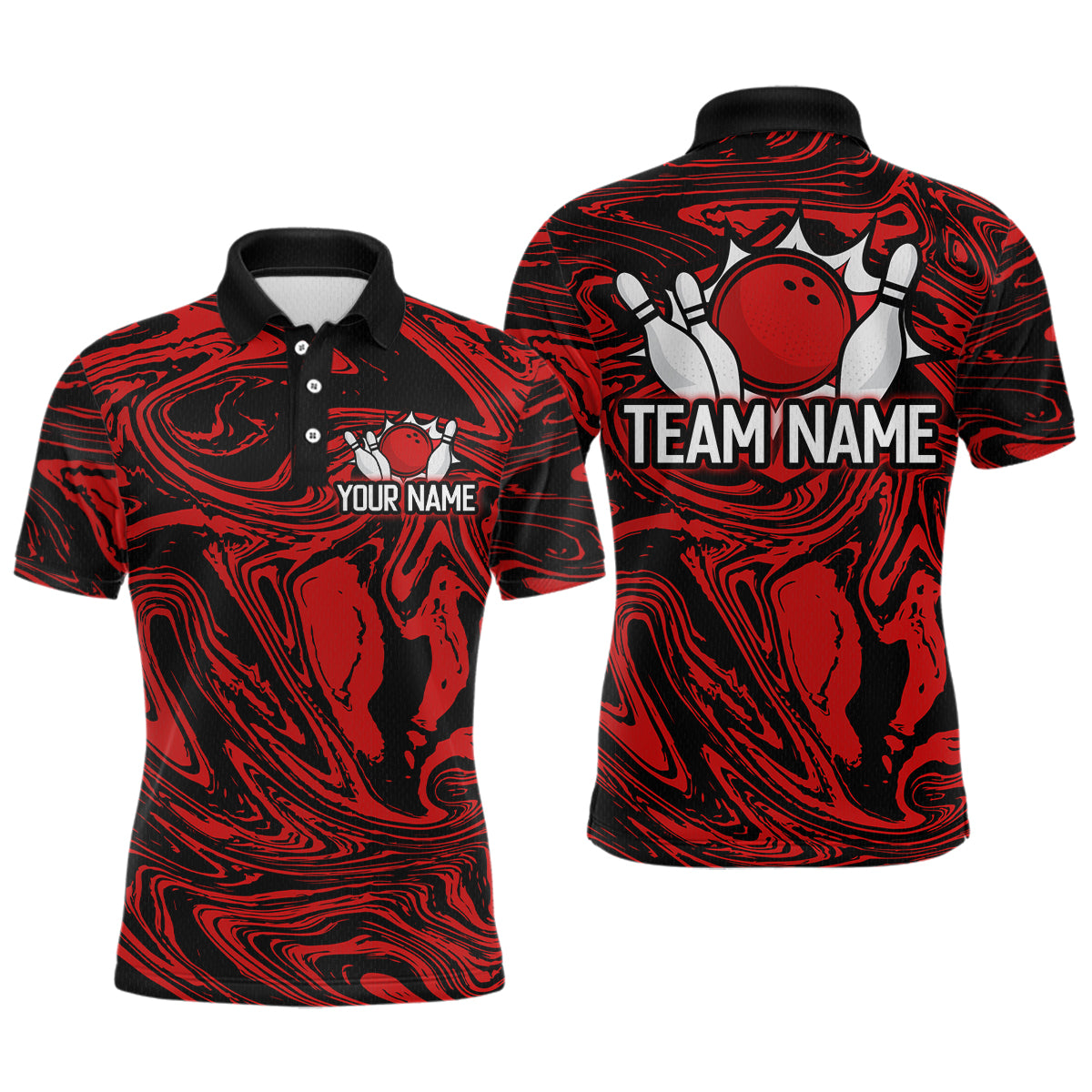 Custom Red Bowling Men Bowling Shirt Polo & Quarter-Zip Bowling Team Jerseys HNT81