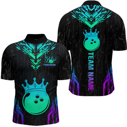 Custom Black Neon Crown Bowling Jersey for Men Bowling Uniform Polo & 1/4 Zip Bowling Team Shirts HNT123