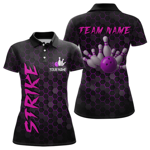 Custom Strike Purple Bowling Women Bowling Shirt Polo & Quarter-Zip Bowling Team Jerseys HNT79