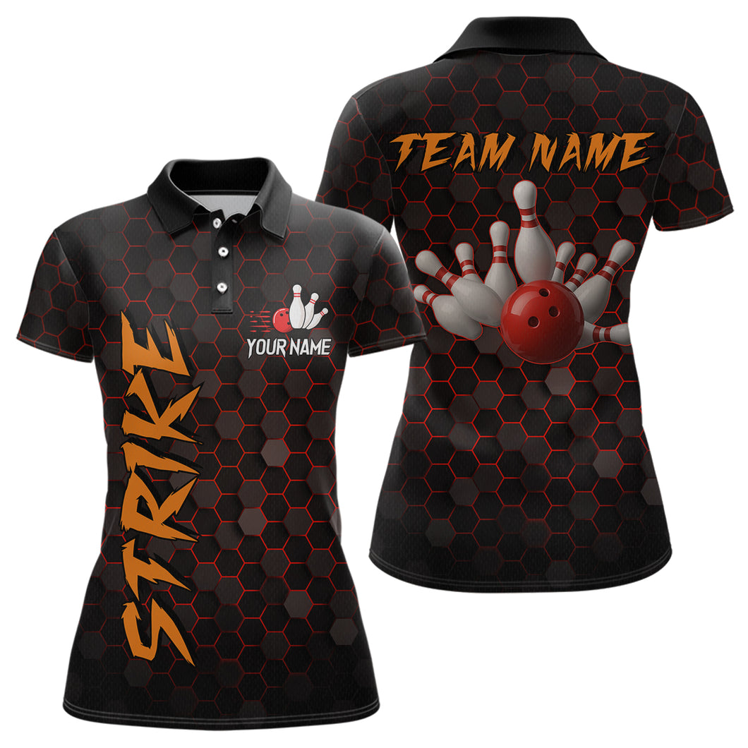 Custom Strike Red Bowling Women Bowling Shirt Polo & Quarter-Zip Bowling Team Jerseys HNT79