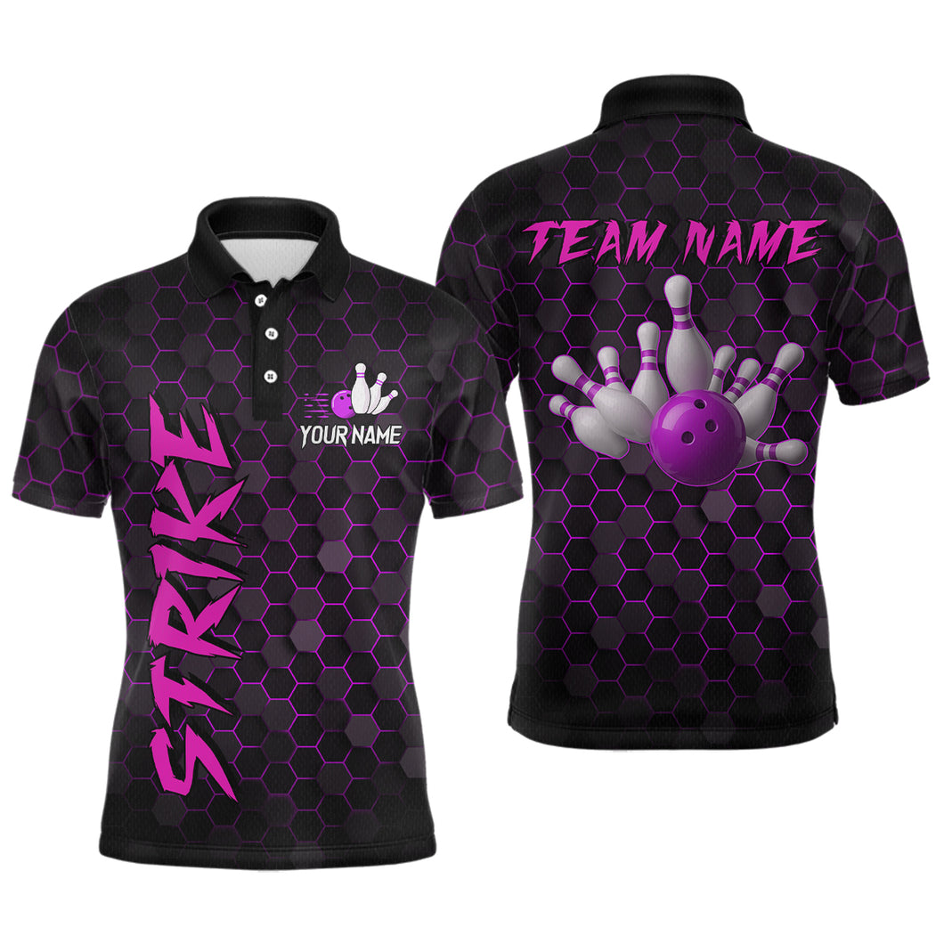 Custom Strike Purple Bowling Men Bowling Shirt Polo & Quarter-Zip Bowling Team Jerseys HNT79