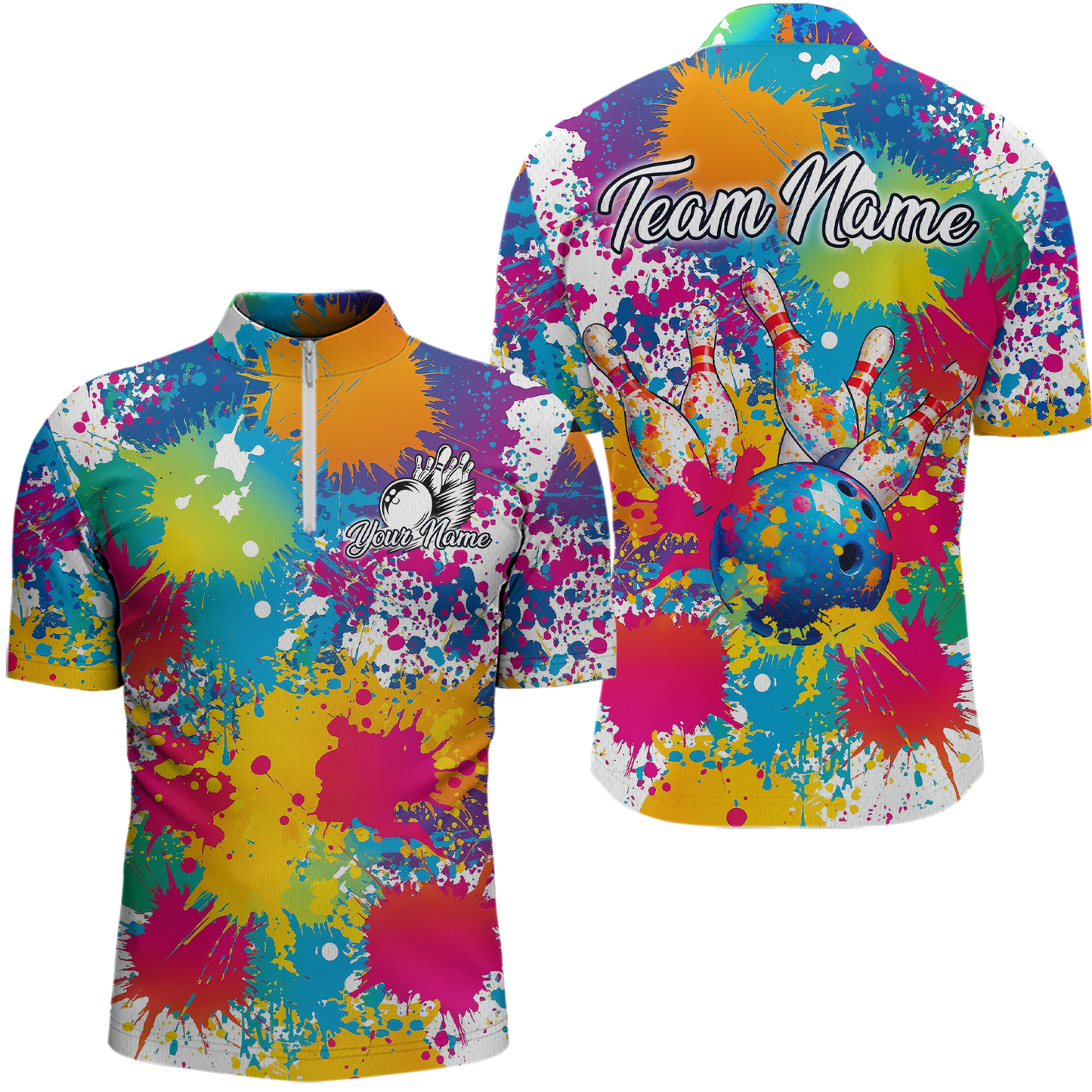 Custom Colorful Bowling Men Shirts Bowling Uniform Polo & 1/4 Zip Bowling Team Jerseys HNT104