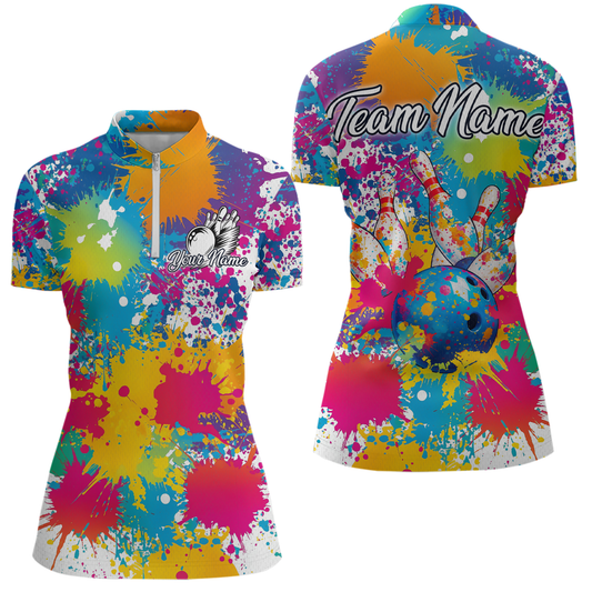 Custom Colorful Bowling Women Shirts Bowling Uniform Polo & 1/4 Zip Bowling Team Jerseys HNT104