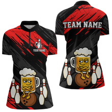 Load image into Gallery viewer, Custom Red Funny Beer Bowling Jersey for Women Bowling Uniform Polo &amp; 1/4 Zip Bowling Team Shirts HNT107