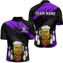 Load image into Gallery viewer, Custom Purple Funny Beer Bowling Jersey for Men Bowling Uniform Polo &amp; 1/4 Zip Bowling Team Shirts HNT107