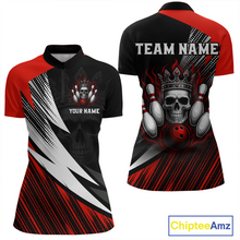 Load image into Gallery viewer, Red Skull Crown Bowling Custom Women Bowling Shirt Polo &amp; Quarter-Zip Bowling Team Jerseys HNT65