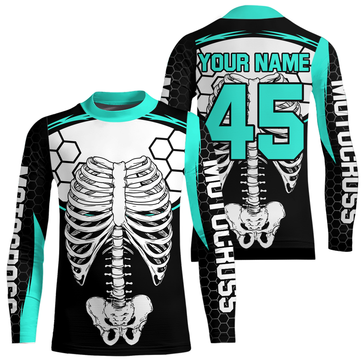 Turquoise Bone Motocross Racing Jersey UPF30+ MX Racing Dirt Bike Jersey Kid Men Women DNT01