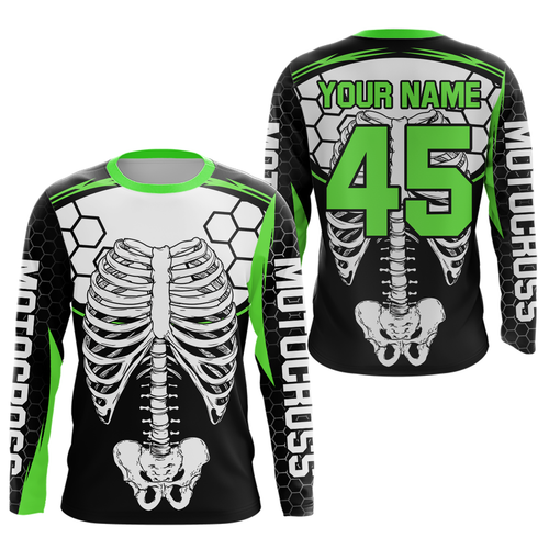 Green Bone Motocross Racing Jersey UPF30+ MX Racing Dirt Bike Jersey Kid Men Women DNT01