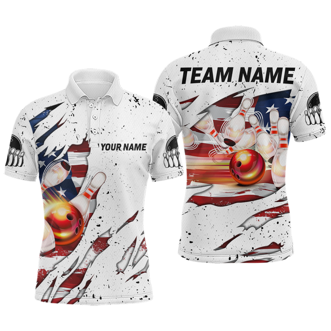 US Flag Bowling Shirt for Men 3D Custom Bowling Jersey Shirts Team Polo & Quarter-Zip HNT19