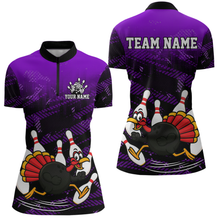 Load image into Gallery viewer, Custom Purple Funny Turkey Bowling Jersey for Women Thanksgiving Bowling Team Shirts Polo &amp; 1/4 Zip HNT125