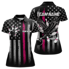 Load image into Gallery viewer, Custom Pink US Flag Eagle Bowling Jersey for Women Bowling Uniform Polo &amp; 1/4 Zip Bowling Team Shirts HNT119